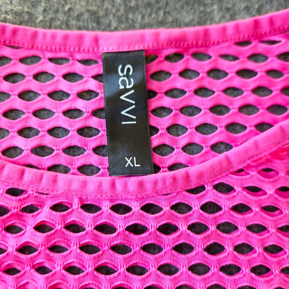 Savvi Hot Pink Fishnet Mesh Crop Top Long Sleeve Neon XL NWT - Picture 3 of 8